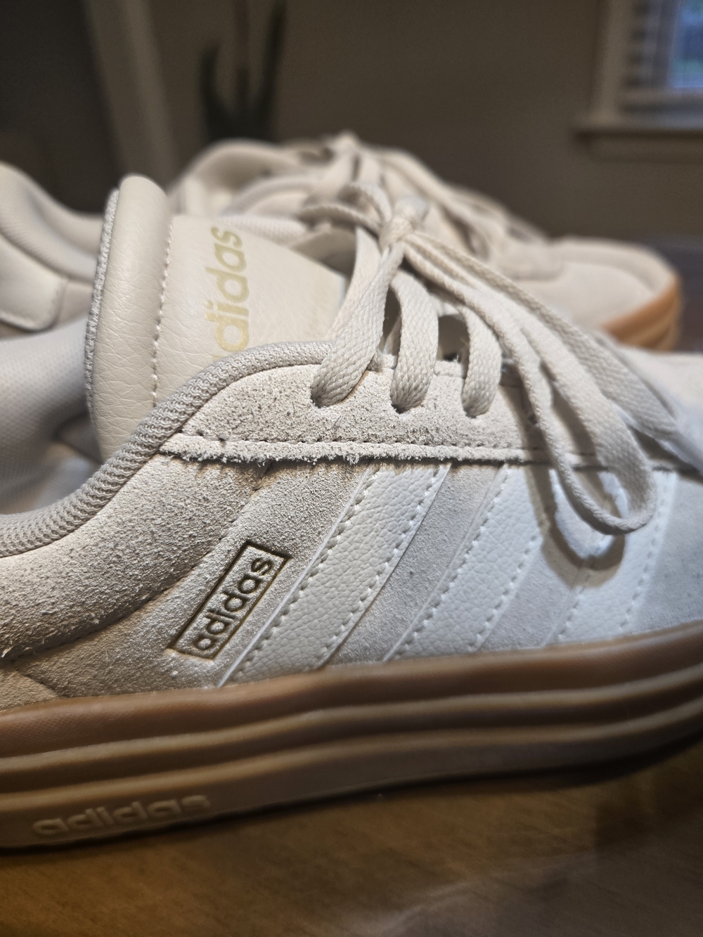 adidas Women’s White Suede Platform Sneakers with Gum Sole - Picture 2 of 9
